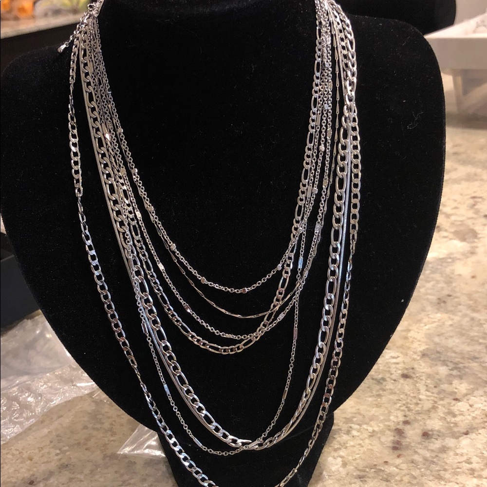 Layered Silver Multi-Chain Necklaces